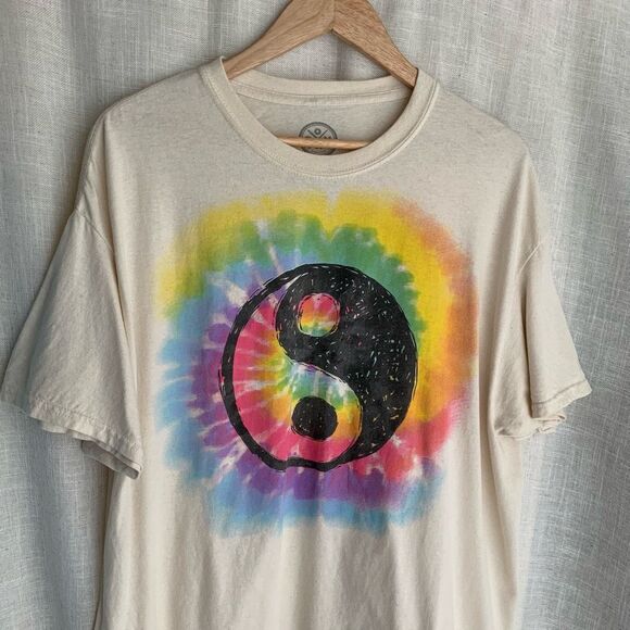 Tie Dye Yin Yang Graphic Tee Mens Size XL Vintage Y2K Festival Hippie Boho DOM - Picture 4 of 15